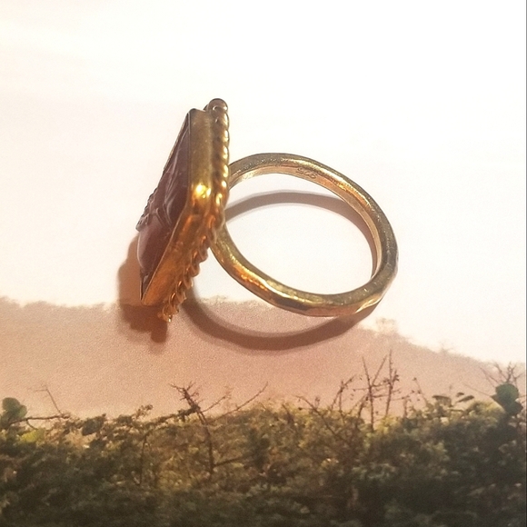 Antique Carnelian Glass Cameo in 24k Vermeil Sterling Ring - Picture 4 of 8